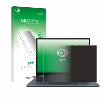 Vorderseite einer Produktverpackung mit dem Markenlogo upscreen. Daneben ist das Gerät ASUS Vivobook S 14 Flip TP3402 mit dem 