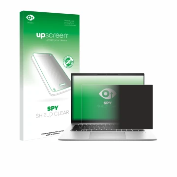 Vorderseite einer Produktverpackung mit dem Markenlogo upscreen. Daneben ist das Gerät HP EliteBook 845 G10 mit dem zugehörige