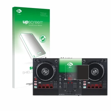 Vorderseite einer Produktverpackung mit dem Markenlogo upscreen. Daneben ist das Gerät Numark Mixstream Pro+ mit dem zugehörig