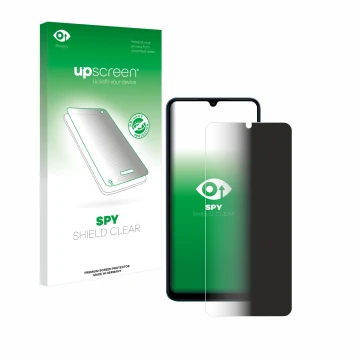 Vorderseite einer Produktverpackung mit dem Markenlogo upscreen. Daneben ist das Gerät Xiaomi Redmi 13C mit dem zugehörigen Di