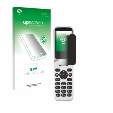 Vorderseite einer Produktverpackung mit dem Markenlogo upscreen. Daneben ist das Gerät Doro 6820 mit dem zugehörigen Displaysc