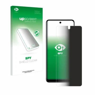 Vorderseite einer Produktverpackung mit dem Markenlogo upscreen. Daneben ist das Gerät Motorola Moto E32s mit dem zugehörigen 