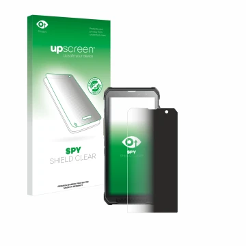 Vorderseite einer Produktverpackung mit dem Markenlogo upscreen. Daneben ist das Gerät RugGear RG880 mit dem zugehörigen Displ