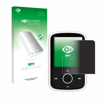 Vorderseite einer Produktverpackung mit dem Markenlogo upscreen. Daneben ist das Gerät Majority MP3 16GB mit dem zugehörigen D