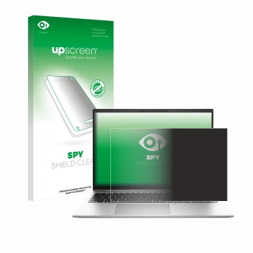 Vorderseite einer Produktverpackung mit dem Markenlogo upscreen. Daneben ist das Gerät HP EliteBook 865 G10 mit dem zugehörige