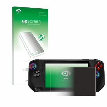 Vorderseite einer Produktverpackung mit dem Markenlogo upscreen. Daneben ist das Gerät MSI Claw A1M mit dem zugehörigen Displa