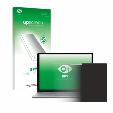 Vorderseite einer Produktverpackung mit dem Markenlogo upscreen. Daneben ist das Gerät Microsoft Surface Laptop 6 13.5