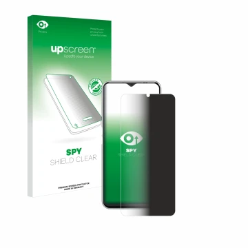 Vorderseite einer Produktverpackung mit dem Markenlogo upscreen. Daneben ist das Gerät Emporia ME.6 mit dem zugehörigen Displa