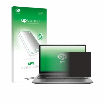 Vorderseite einer Produktverpackung mit dem Markenlogo upscreen. Daneben ist das Gerät HP Zbook Power 15 G10 mit dem zugehörig