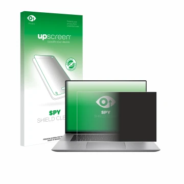 Vorderseite einer Produktverpackung mit dem Markenlogo upscreen. Daneben ist das Gerät HP Zbook Studio 16 G10 mit dem zugehöri