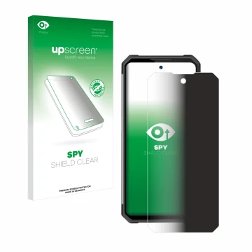 Vorderseite einer Produktverpackung mit dem Markenlogo upscreen. Daneben ist das Gerät Oukitel WP27 mit dem zugehörigen Displa