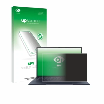 Vorderseite einer Produktverpackung mit dem Markenlogo upscreen. Daneben ist das Gerät ASUS ExpertBook B9 B9403 mit dem zugehö