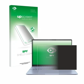 Vorderseite einer Produktverpackung mit dem Markenlogo upscreen. Daneben ist das Gerät ASUS Vivobook S16 OLED S5606 mit dem zu
