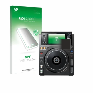 Vorderseite einer Produktverpackung mit dem Markenlogo upscreen. Daneben ist das Gerät Pioneer XDJ -1000MK2 mit dem zugehörige