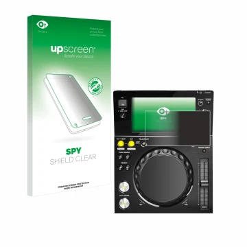 Vorderseite einer Produktverpackung mit dem Markenlogo upscreen. Daneben ist das Gerät Pioneer XDJ -700 mit dem zugehörigen Di