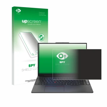 Vorderseite einer Produktverpackung mit dem Markenlogo upscreen. Daneben ist das Gerät Lenovo ThinkPad E16 Gen 2 mit dem zugeh