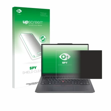 Vorderseite einer Produktverpackung mit dem Markenlogo upscreen. Daneben ist das Gerät Lenovo ThinkPad E14 Gen 6 mit dem zugeh