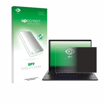Vorderseite einer Produktverpackung mit dem Markenlogo upscreen. Daneben ist das Gerät Lenovo ThinkPad L13 Gen 5 mit dem zugeh