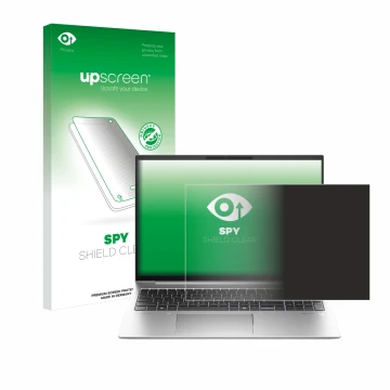Vorderseite einer Produktverpackung mit dem Markenlogo upscreen. Daneben ist das Gerät HP EliteBook 860 G11 mit dem zugehörige