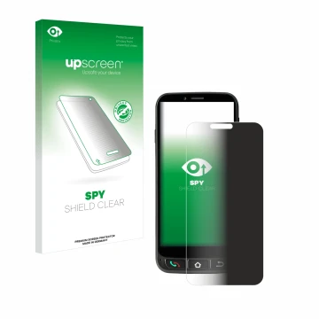 Vorderseite einer Produktverpackung mit dem Markenlogo upscreen. Daneben ist das Gerät SPC Zeus 4G Pro mit dem zugehörigen Dis