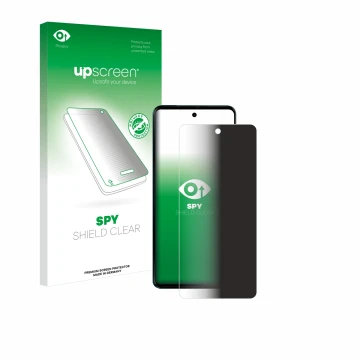 Vorderseite einer Produktverpackung mit dem Markenlogo upscreen. Daneben ist das Gerät Motorola Moto G04 mit dem zugehörigen D