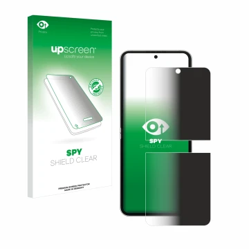 Vorderseite einer Produktverpackung mit dem Markenlogo upscreen. Daneben ist das Gerät Samsung Galaxy Z Flip 6 mit dem zugehör