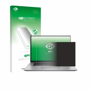 Vorderseite einer Produktverpackung mit dem Markenlogo upscreen. Daneben ist das Gerät HP Zbook Studio 16 G11 mit dem zugehöri