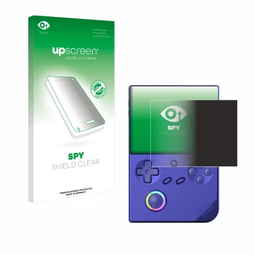 Vorderseite einer Produktverpackung mit dem Markenlogo upscreen. Daneben ist das Gerät Anbernic RG40XXV mit dem zugehörigen Di