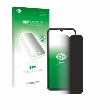 Vorderseite einer Produktverpackung mit dem Markenlogo upscreen. Daneben ist das Gerät Oukitel WP50 mit dem zugehörigen Displa