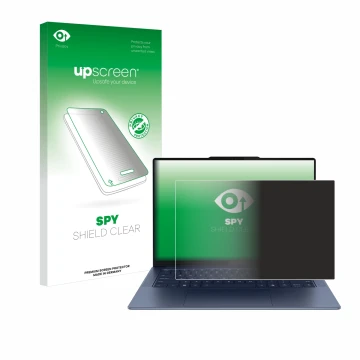 Vorderseite einer Produktverpackung mit dem Markenlogo upscreen. Daneben ist das Gerät Lenovo Yoga Slim 7 Gen 9 14