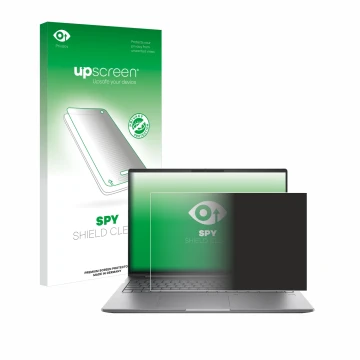 Vorderseite einer Produktverpackung mit dem Markenlogo upscreen. Daneben ist das Gerät HP ZBook Power 16 G11 mit dem zugehörig