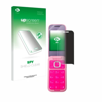 Vorderseite einer Produktverpackung mit dem Markenlogo upscreen. Daneben ist das Gerät HMD Barbie Phone mit dem zugehörigen Di