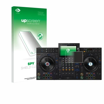 Vorderseite einer Produktverpackung mit dem Markenlogo upscreen. Daneben ist das Gerät AlphaTheta XDJ-AZ mit dem zugehörigen D