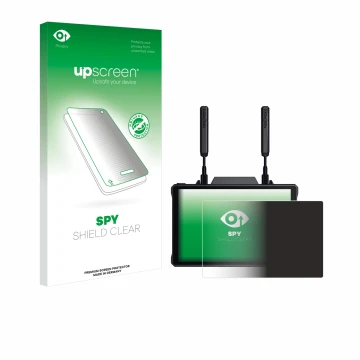 Vorderseite einer Produktverpackung mit dem Markenlogo upscreen. Daneben ist das Gerät Hollyland Pyro 7 mit dem zugehörigen Di