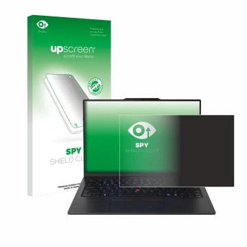 Vorderseite einer Produktverpackung mit dem Markenlogo upscreen. Daneben ist das Gerät Lenovo ThinkPad X1 Carbon Gen 13 14