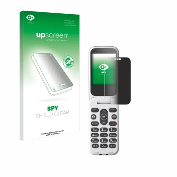 Vorderseite einer Produktverpackung mit dem Markenlogo upscreen. Daneben ist das Gerät Doro 2820 mit dem zugehörigen Displaysc