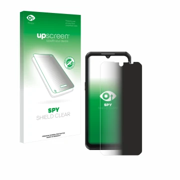Vorderseite einer Produktverpackung mit dem Markenlogo upscreen. Daneben ist das Gerät Oukitel WP39 mit dem zugehörigen Displa