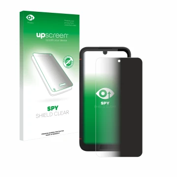 Vorderseite einer Produktverpackung mit dem Markenlogo upscreen. Daneben ist das Gerät Volla Phone X23 mit dem zugehörigen Dis