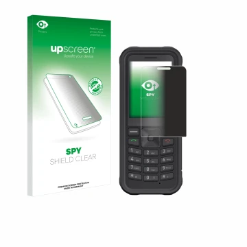 Vorderseite einer Produktverpackung mit dem Markenlogo upscreen. Daneben ist das Gerät Sonim XP100 mit dem zugehörigen Display