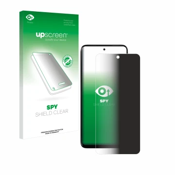 Vorderseite einer Produktverpackung mit dem Markenlogo upscreen. Daneben ist das Gerät Motorola Moto G05 mit dem zugehörigen D