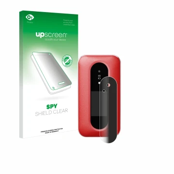 Vorderseite einer Produktverpackung mit dem Markenlogo upscreen. Daneben ist das Gerät Doro Leva L30 (Äußeres Display) mit dem