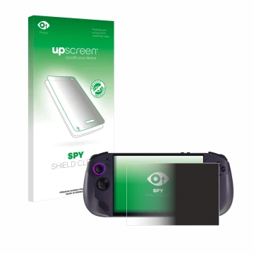 Vorderseite einer Produktverpackung mit dem Markenlogo upscreen. Daneben ist das Gerät Lenovo Legion Go S mit dem zugehörigen 