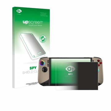 Vorderseite einer Produktverpackung mit dem Markenlogo upscreen. Daneben ist das Gerät MSI Claw 8 AI+ mit dem zugehörigen Disp