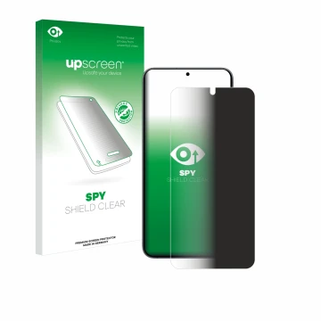 Vorderseite einer Produktverpackung mit dem Markenlogo upscreen. Daneben ist das Gerät Samsung Galaxy S25 Plus Enterprise Edit