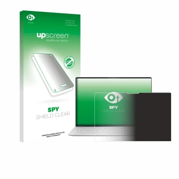 Vorderseite einer Produktverpackung mit dem Markenlogo upscreen. Daneben ist das Gerät Dell XPS 13 9350 2024 mit dem zugehörig