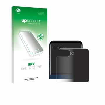 Vorderseite einer Produktverpackung mit dem Markenlogo upscreen. Daneben ist das Gerät Motorola Razr 60 (Hinteres Display) mit