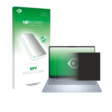 Vorderseite einer Produktverpackung mit dem Markenlogo upscreen. Daneben ist das Gerät Dell 14 Plus Laptop mit dem zugehörigen