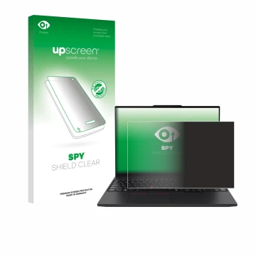 Vorderseite einer Produktverpackung mit dem Markenlogo upscreen. Daneben ist das Gerät Lenovo ThinkPad P16s Gen 4 mit dem zuge