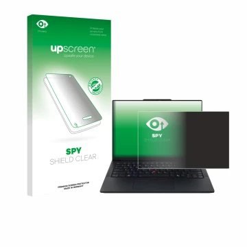 Vorderseite einer Produktverpackung mit dem Markenlogo upscreen. Daneben ist das Gerät Lenovo ThinkPad E14 Gen 7 mit dem zugeh