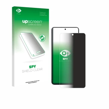 Vorderseite einer Produktverpackung mit dem Markenlogo upscreen. Daneben ist das Gerät Samsung Galaxy S25 Edge mit dem zugehör